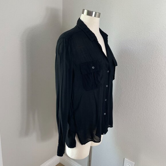 James Perse Womens Small Black Button Up Long Sleeve Blouse Shirt Lightweight - Picture 7 of 11